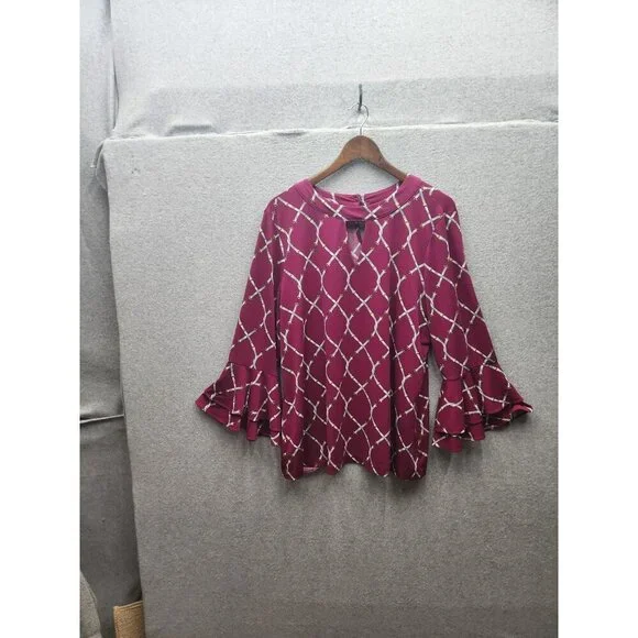 Charter Club Pink Diamond Print Blouse Womens XL Polyester & Spandex Made In Ind - Picture 1 of 4